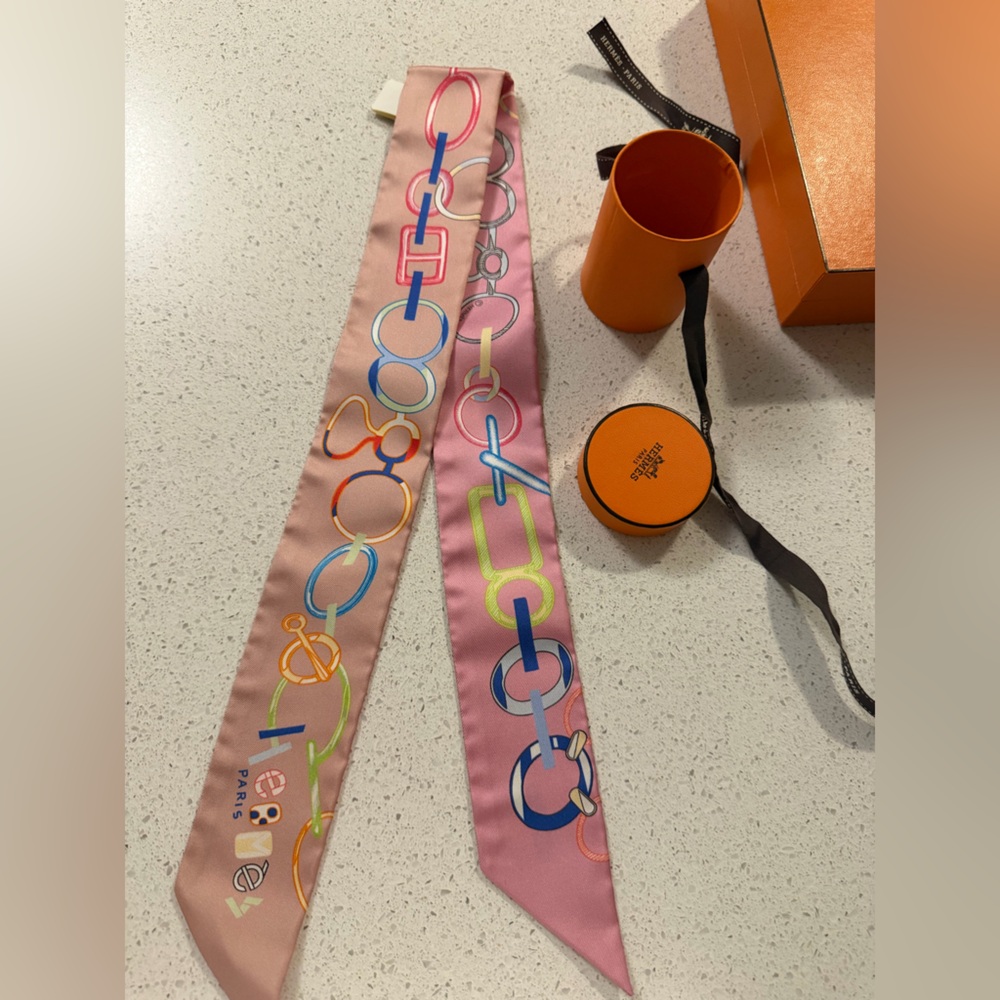 Hermès Pink and Blue Twilly Scarf